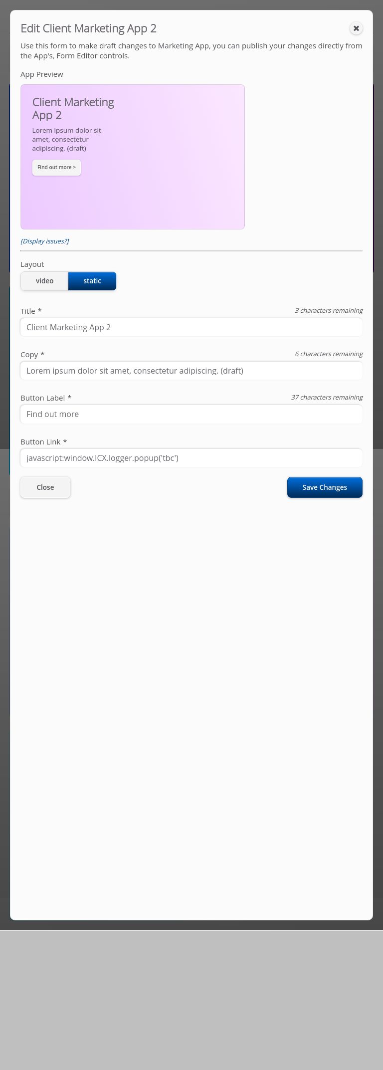 Role-Marketing > 01 Marketing Dashboard > Edit Marketing Apps